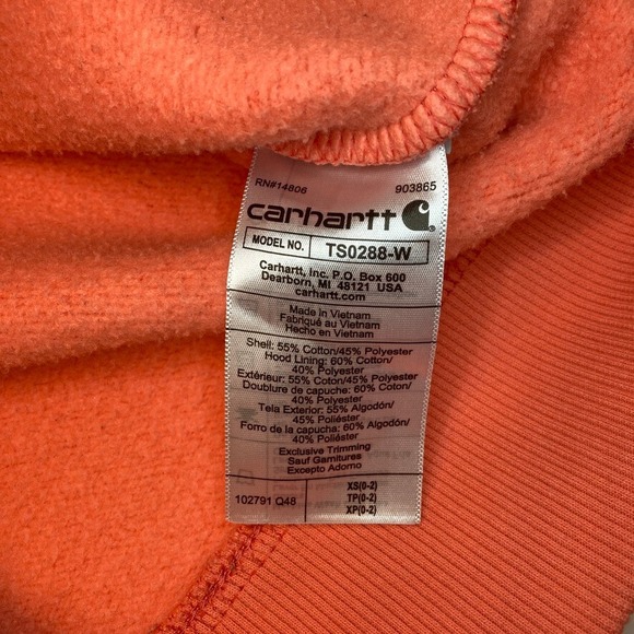 Carhartt Relaxed Fit Hoodie Womens XS 0-2 Orange Kangaroo Pocket Pullover Logo - Picture 7 of 12
